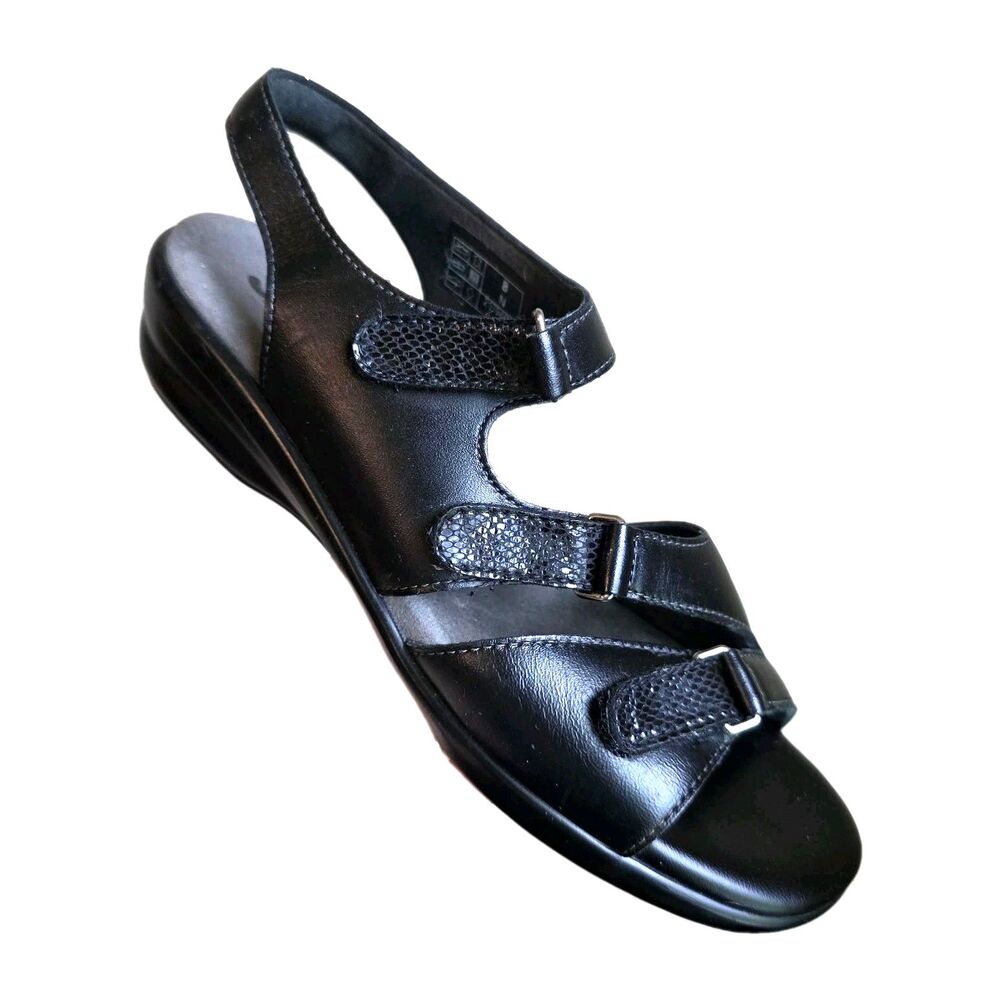 SAS Tabby Sandal Women's Size 8N NARROW Black Leather Slingback Adjustable